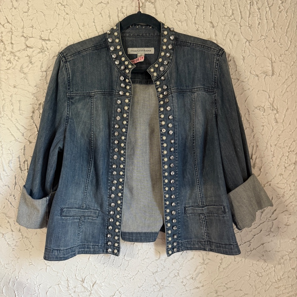 Chico's Blue Jean Jacket with Silver Studs